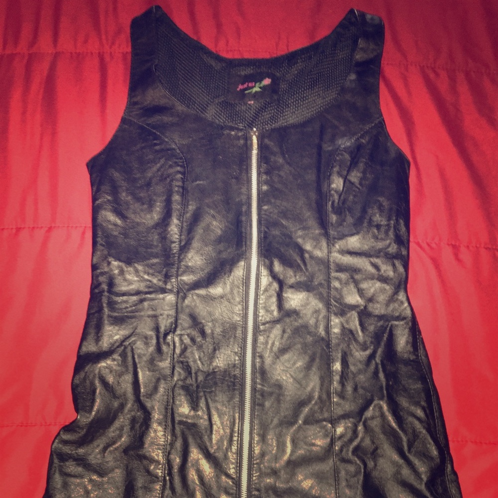 Just Us black genuine leather short dress